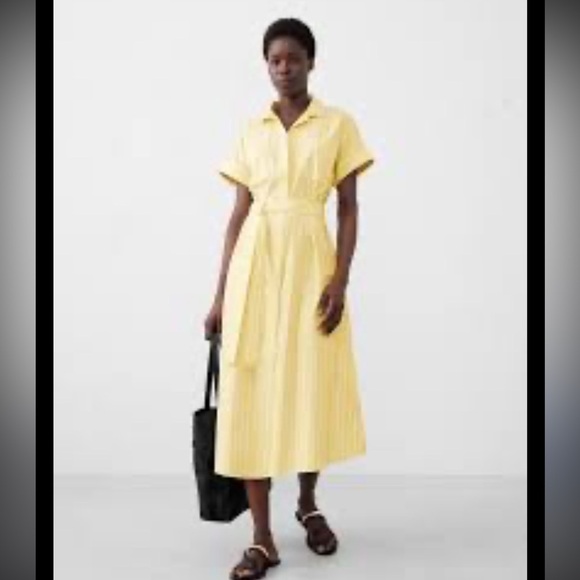 Banana Republic Dresses & Skirts - Banana Republic Cotton Butter Yellow White Striped Button Down V Neck Dress L
